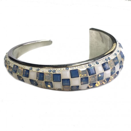 Bracelet jonc en céramique et cristaux swarovski bleu et blanc