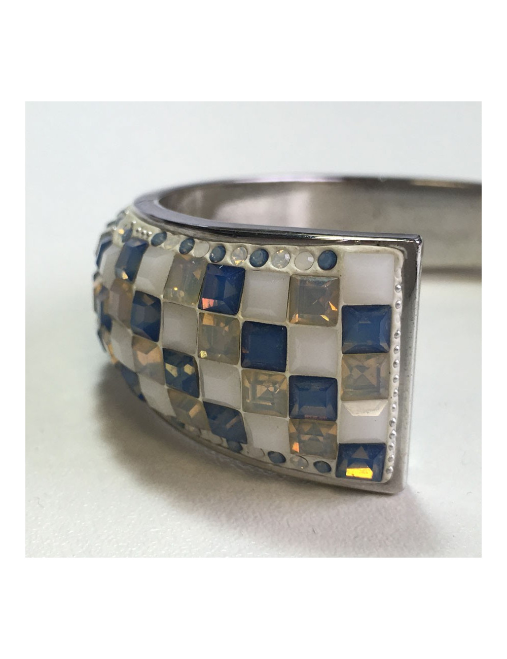 Bracelet  jonc en céramique et cristaux swarovski  bleu et blanc