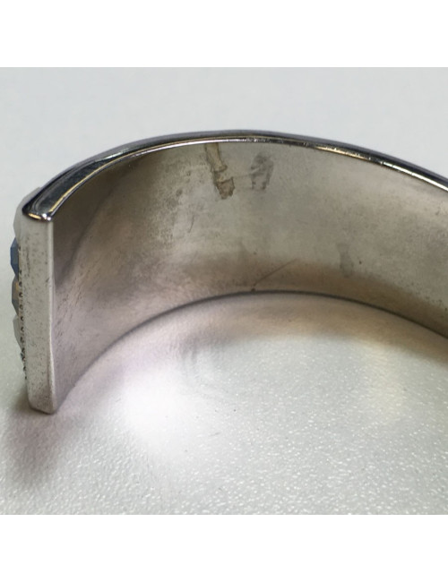 Bracelet  jonc en céramique et cristaux swarovski  bleu et blanc