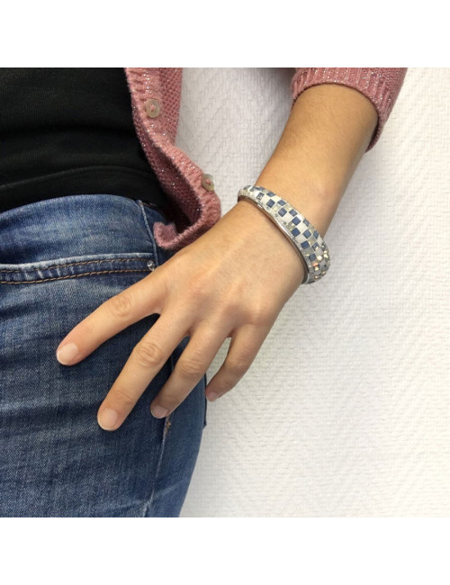 Ring ceramic and blue and white swarovski crystals bracelet