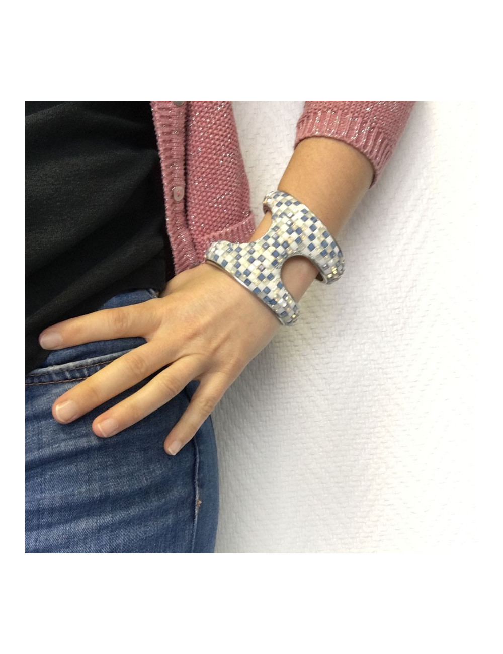 Manchette double céramique et cristaux Swarovski