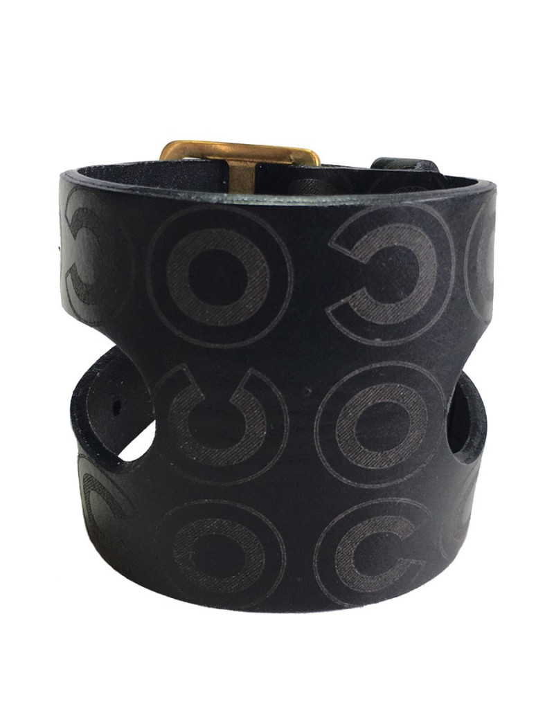 CHANEL "Coco" cuff bracelet in black leather