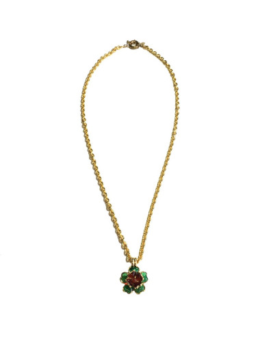 MARGUERITE de VALOIS amber and emerald molten glass flower necklace 2