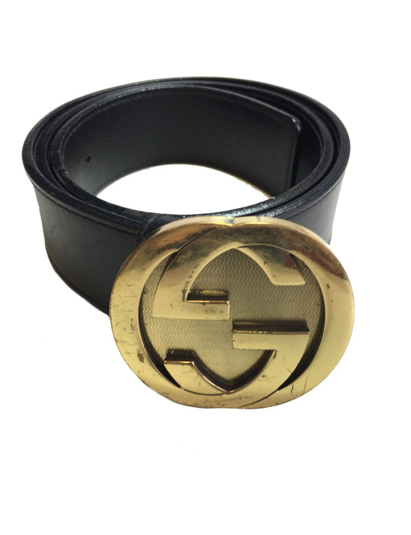 GUCCI black leather belt and gold buckle size 85