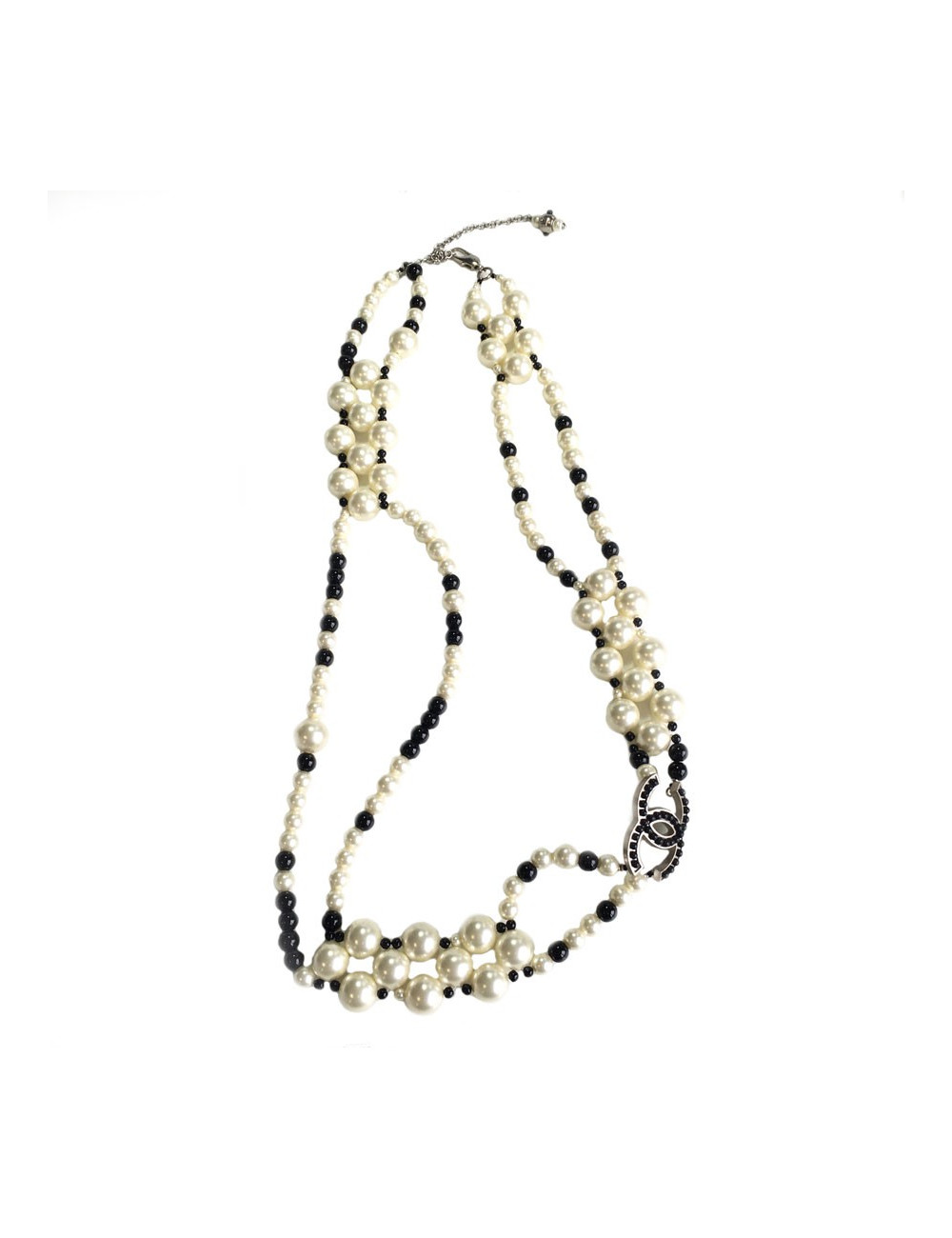 Ceinture-sautoir CHANEL en perles nacrées et noires