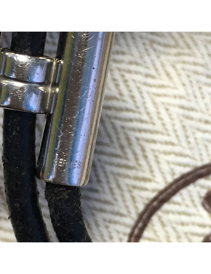 Dizzy HERMES leather black and silver ring link bracelet