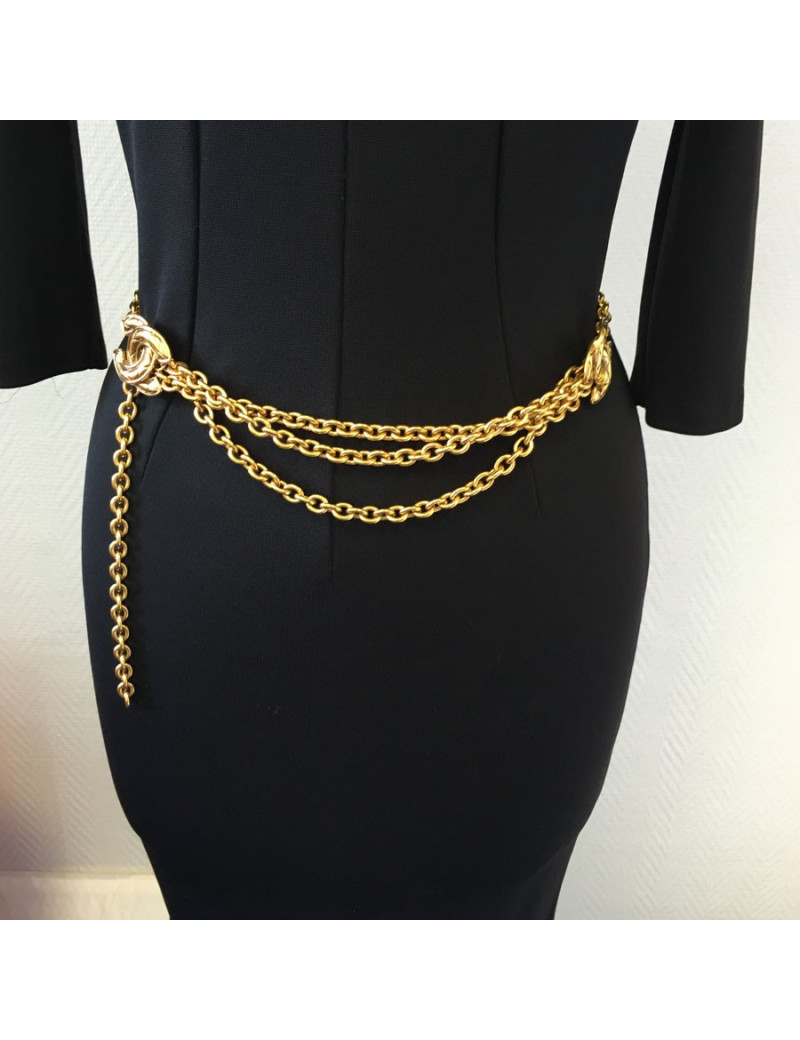 Belt CHANEL Vintage CC and chain gold metal