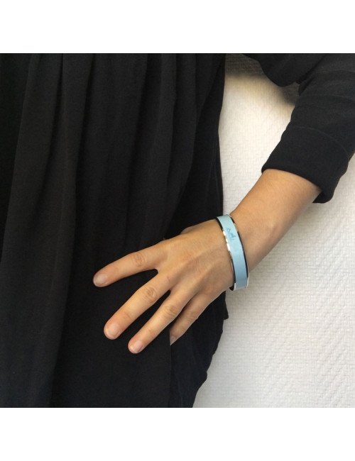 Bracelet HERMES médium "Calèche" en émail Aigue-Marine 