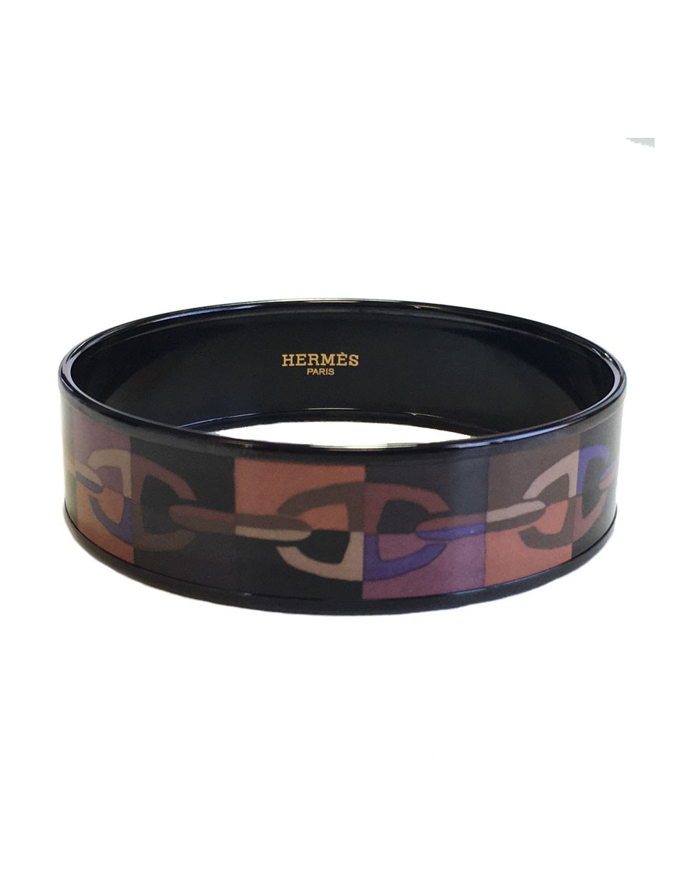 Bracelet HERMES large optique en émail surteint motif chaine d'ancre