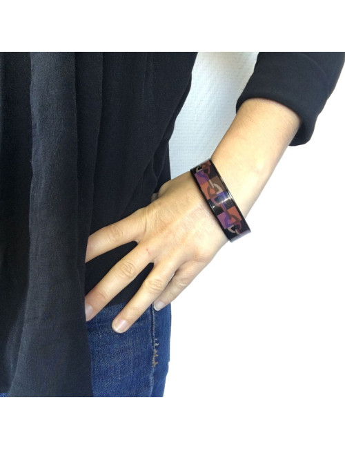 Bracelet HERMES large optique en émail surteint motif chaine d'ancre