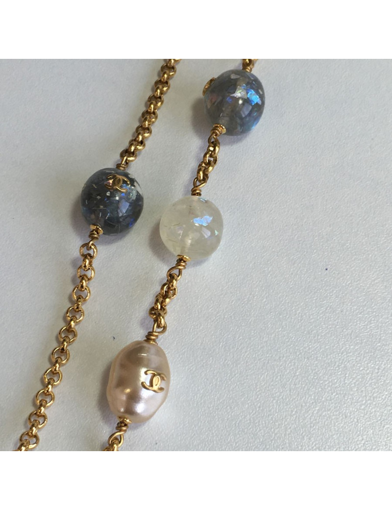 Belt necklace CHANEL blue beads and Pearly beads