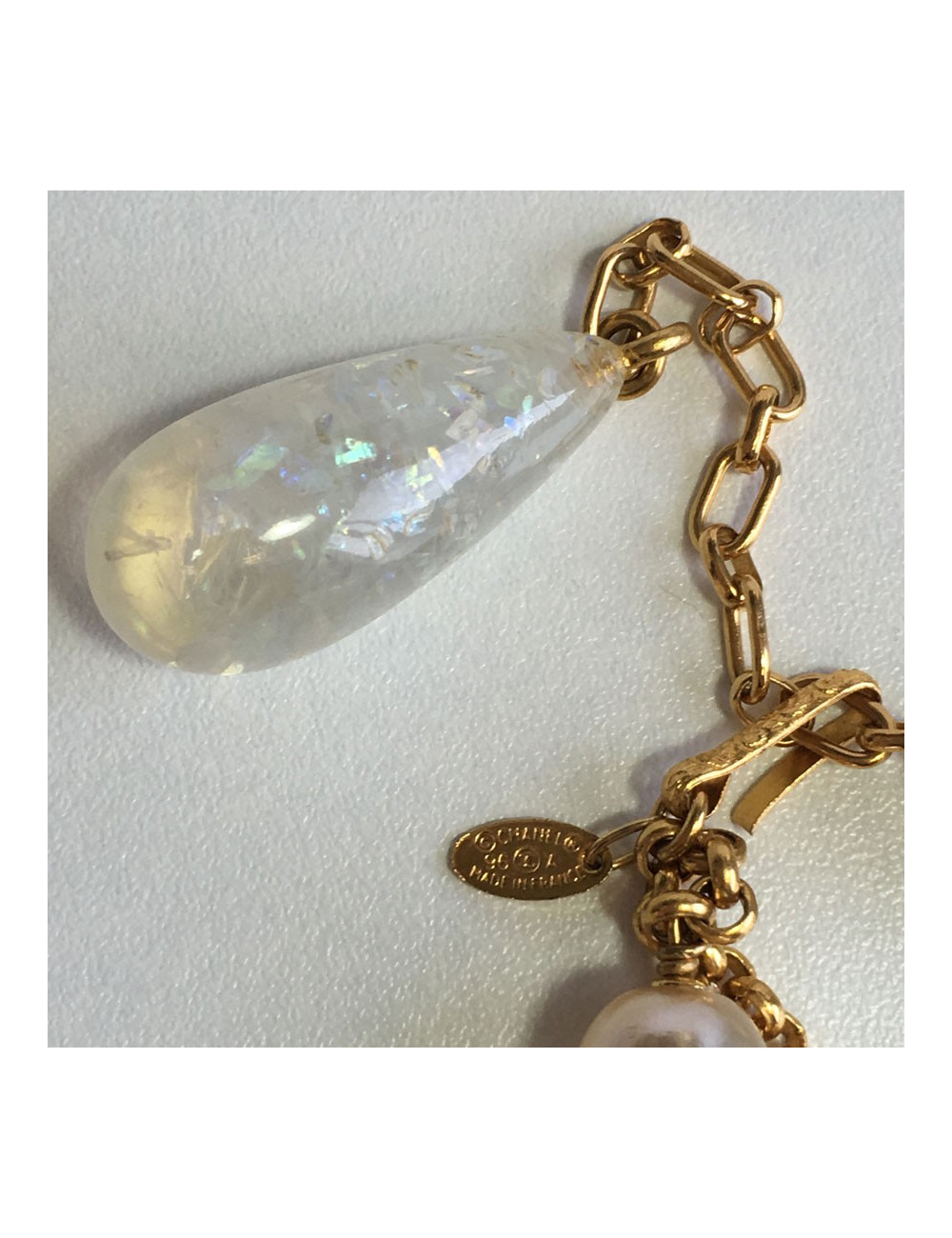 Ceinture sautoir CHANEL perles bleues et perles nacrées