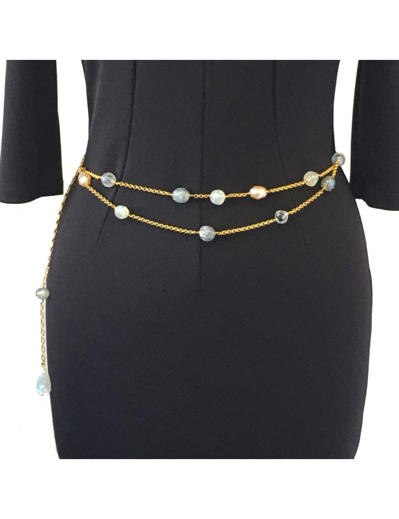 Belt necklace CHANEL blue beads and Pearly beads