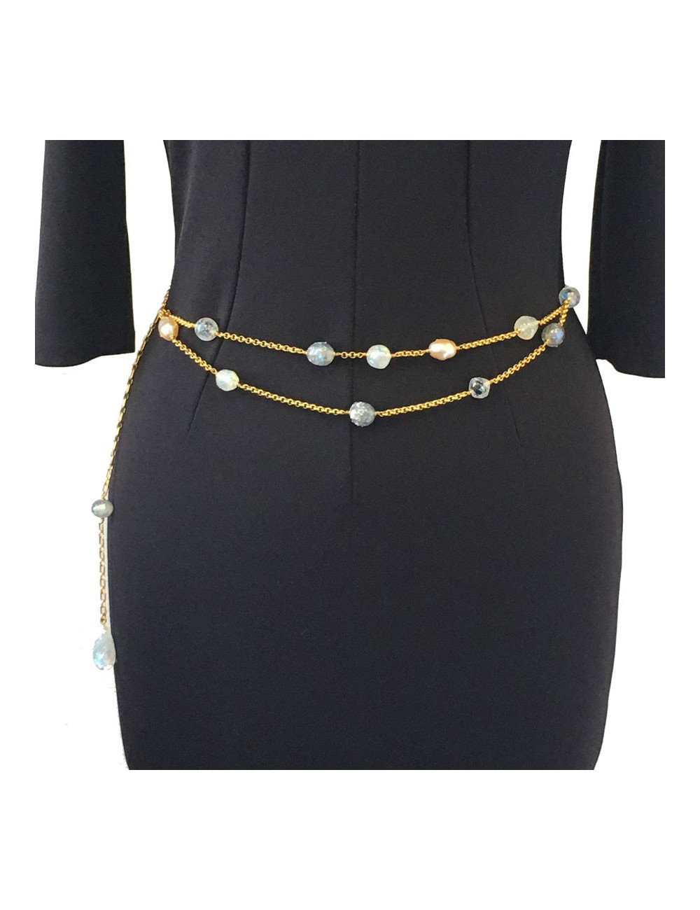 Ceinture sautoir CHANEL perles bleues et perles nacrées