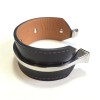 HERMES 'Binôme' bracelet inchocolate box leather and brass silver metal
