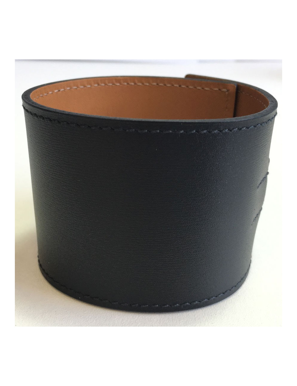 HERMES leather jewel calf black chamonix and brass bracelet