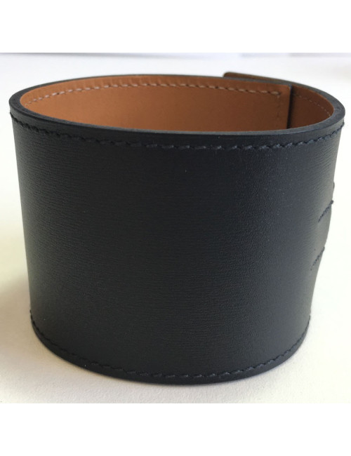 HERMES leather jewel calf black chamonix and brass bracelet