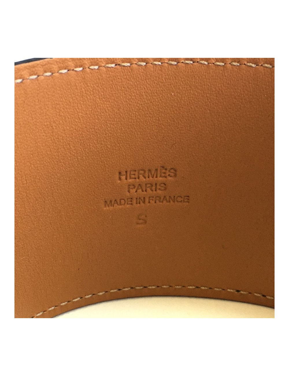 HERMES leather jewel calf black chamonix and brass bracelet