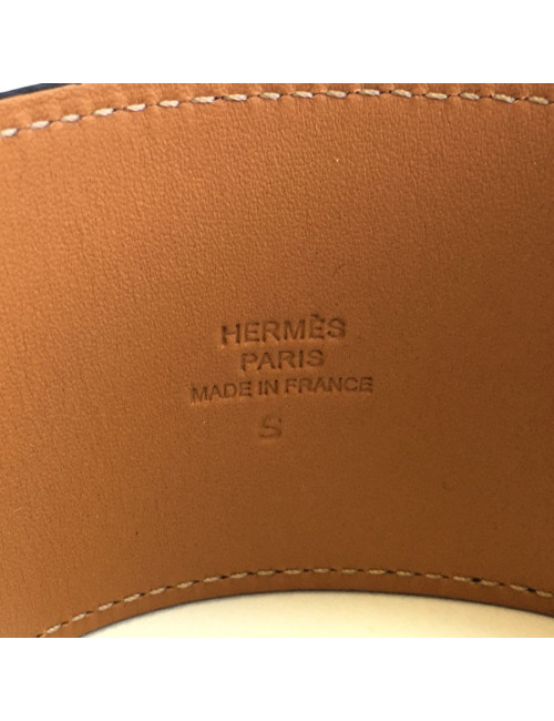 HERMES leather jewel calf black chamonix and brass bracelet