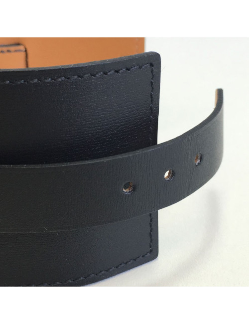 Bracelet HERMES cuir fleuron veau chamonix noir et laiton