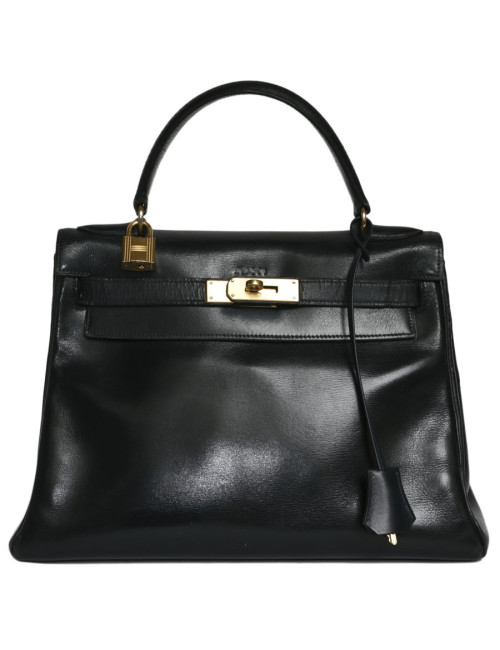 Sac Kelly 28 HERMES en cuir box bleu