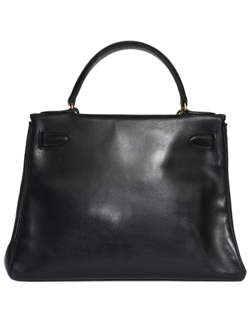 Sac Kelly 28 HERMES en cuir box bleu