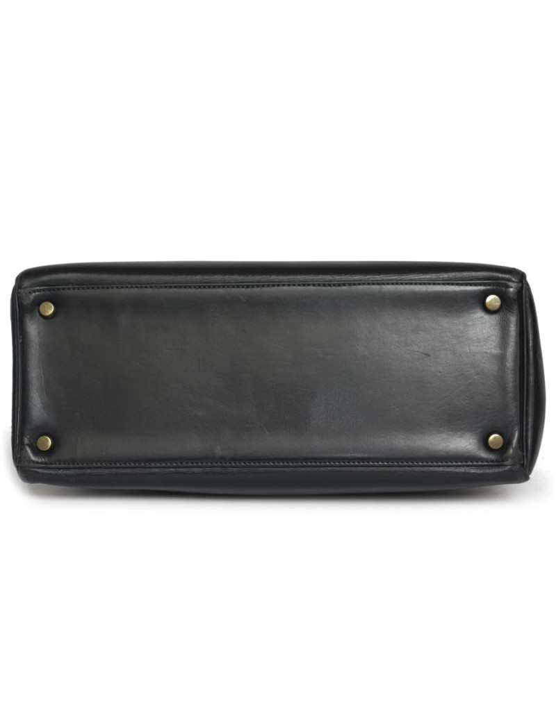 Sac Kelly 28 HERMES en cuir box bleu