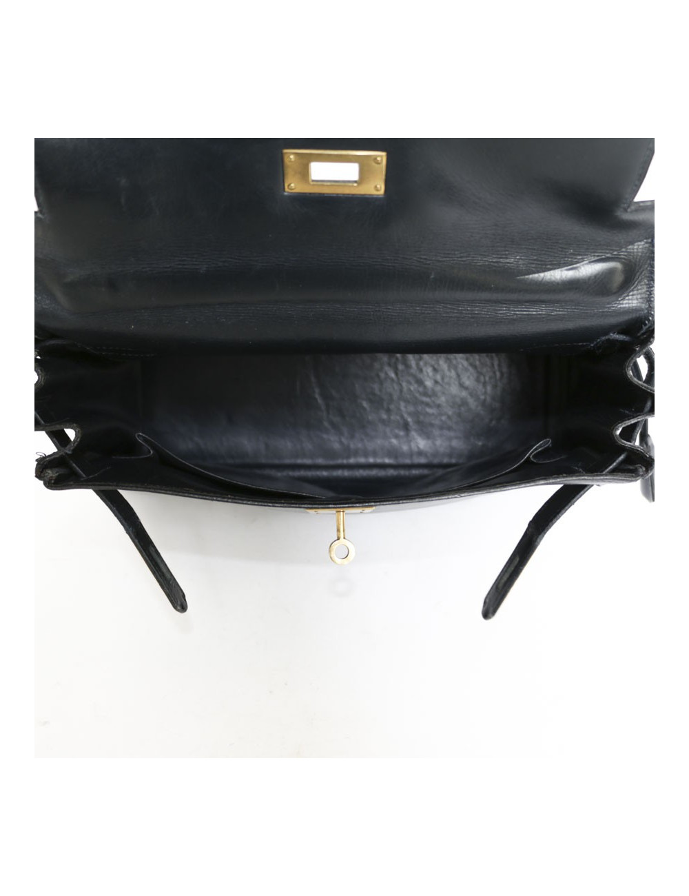 Sac Kelly 28 HERMES en cuir box bleu