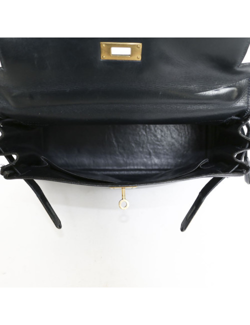 Sac Kelly 28 HERMES en cuir box bleu