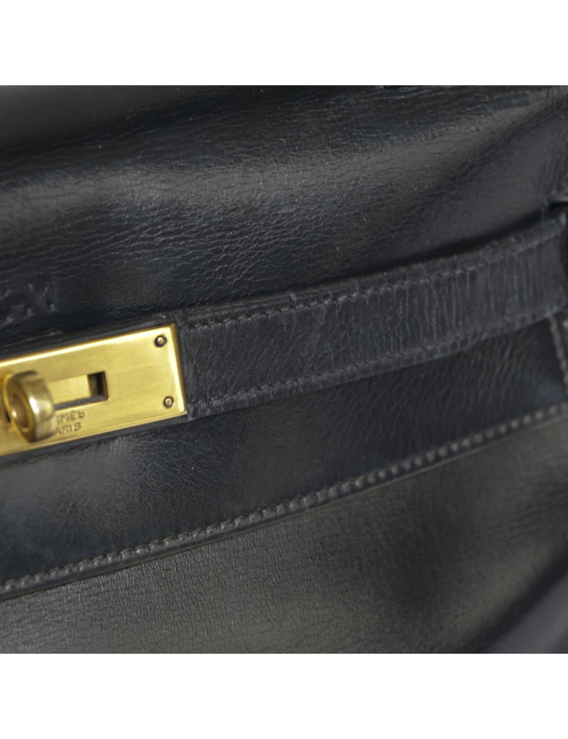 Sac Kelly 28 HERMES en cuir box bleu