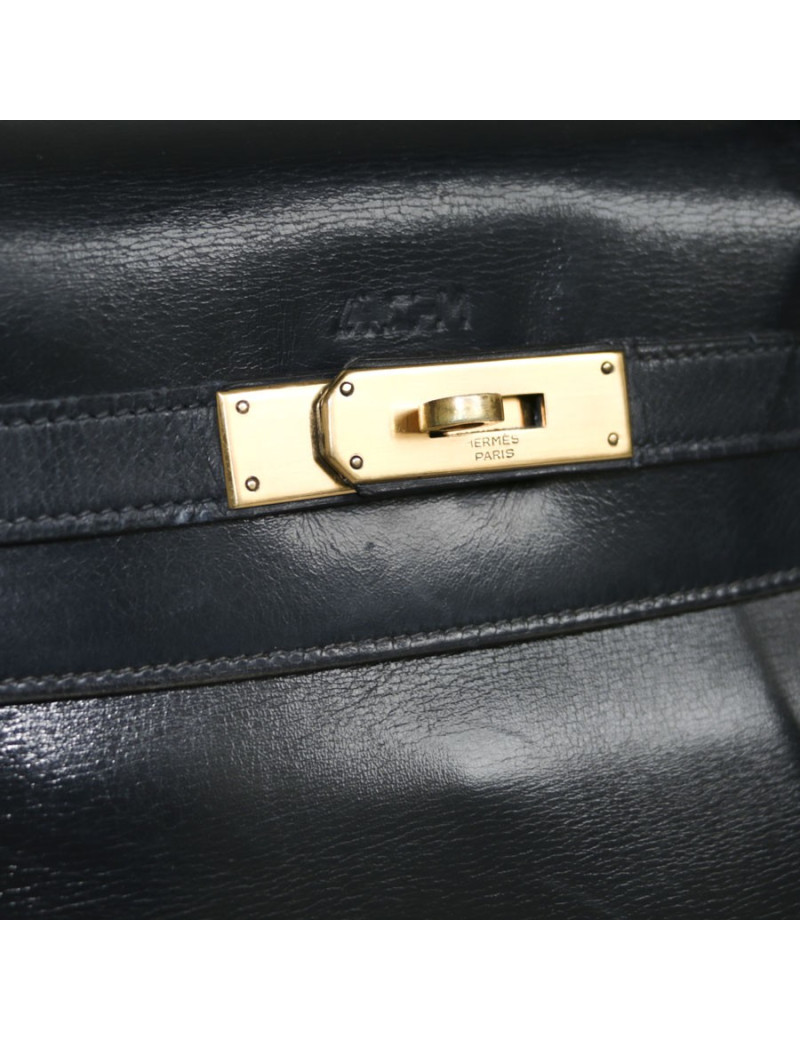 Sac Kelly 28 HERMES en cuir box bleu