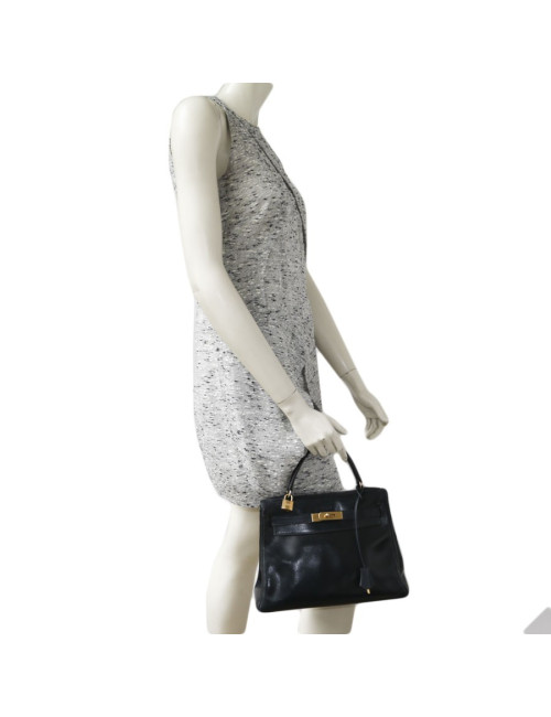 Sac Kelly 28 HERMES en cuir box bleu