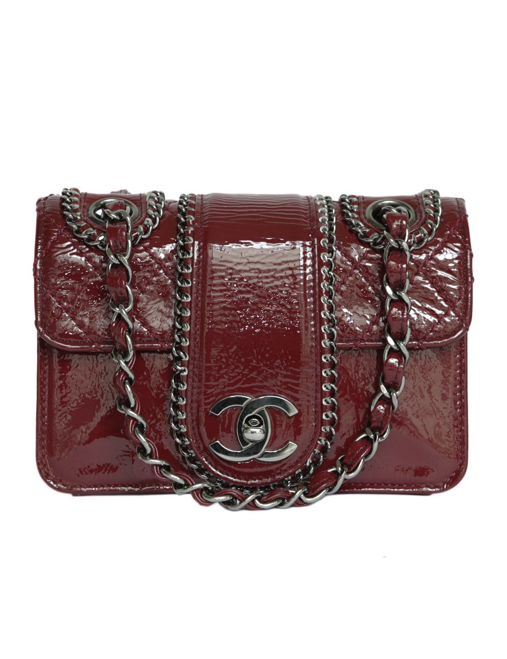 Mini CHANEL Flap bag in Burgundy Patent leather