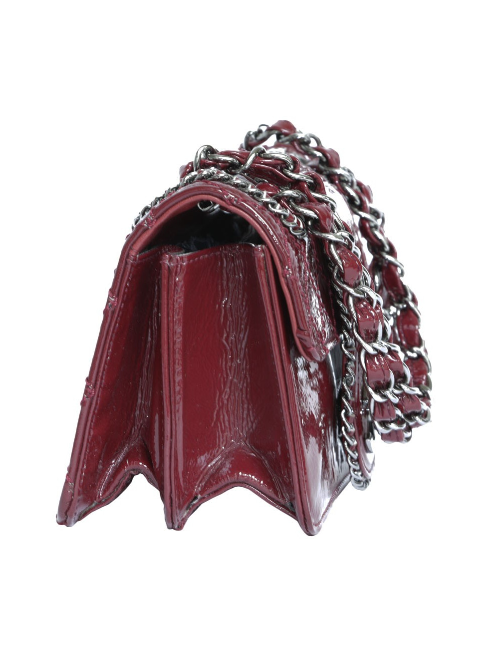 Mini sac CHANEL cuir verni bordeaux