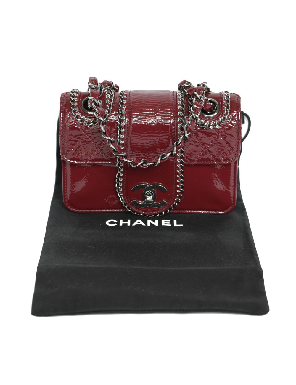 Mini sac CHANEL cuir verni bordeaux