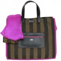 FENDI handbag in canvas with brown striped and its matching scarf