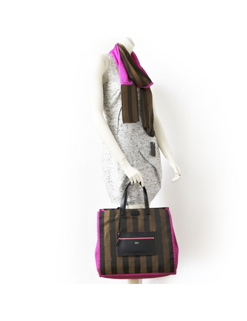 FENDI handbag in canvas with brown striped and its matching scarf