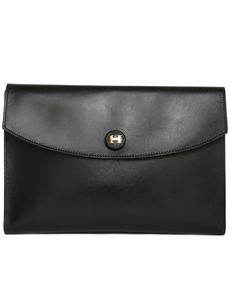 Pochette HERMES cuir box noir