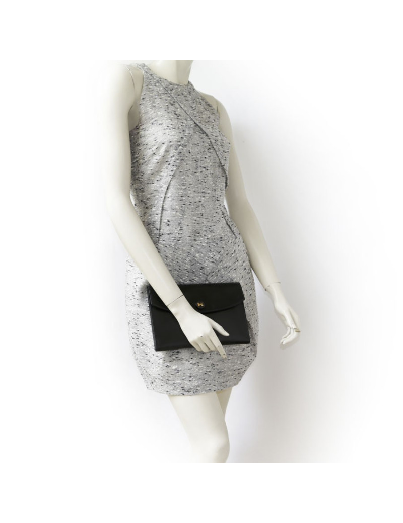 Pochette HERMES cuir box noir