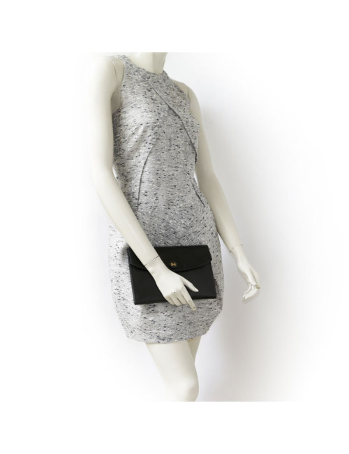 HERMES black box leather pouch