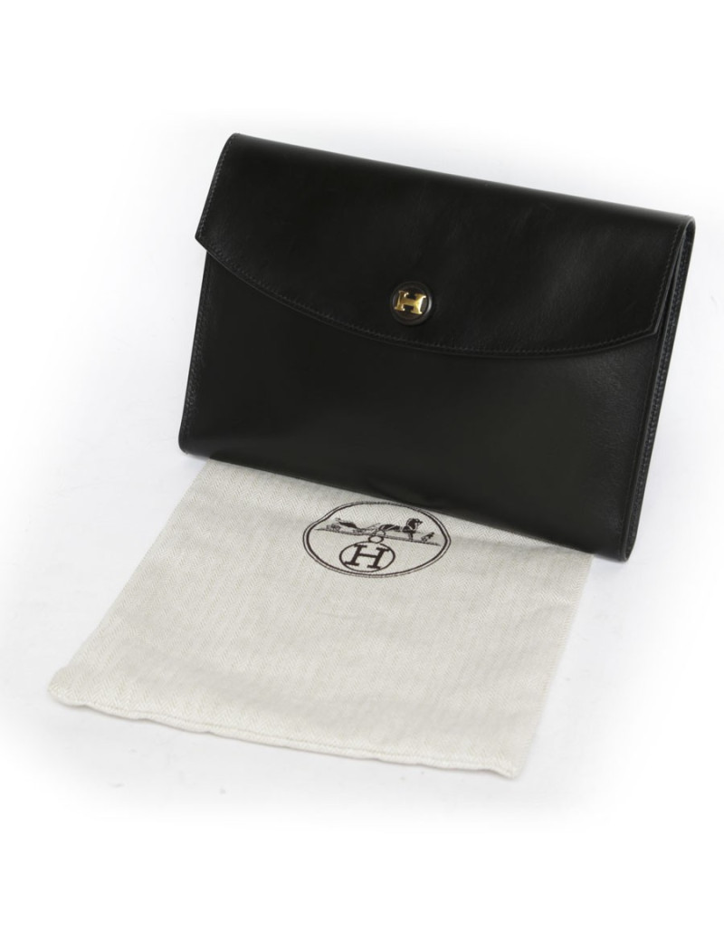 Pochette HERMES cuir box noir