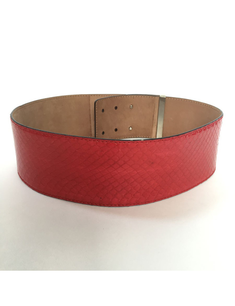 Ceinture Alexander MCQUEEN en cuir façon serpent couleur framboise