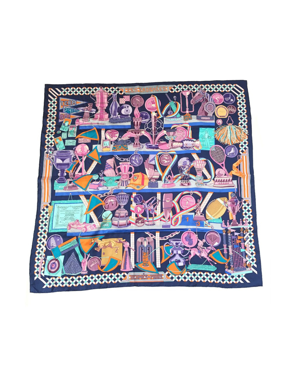 Square HERMES "Trophies" Purple silk