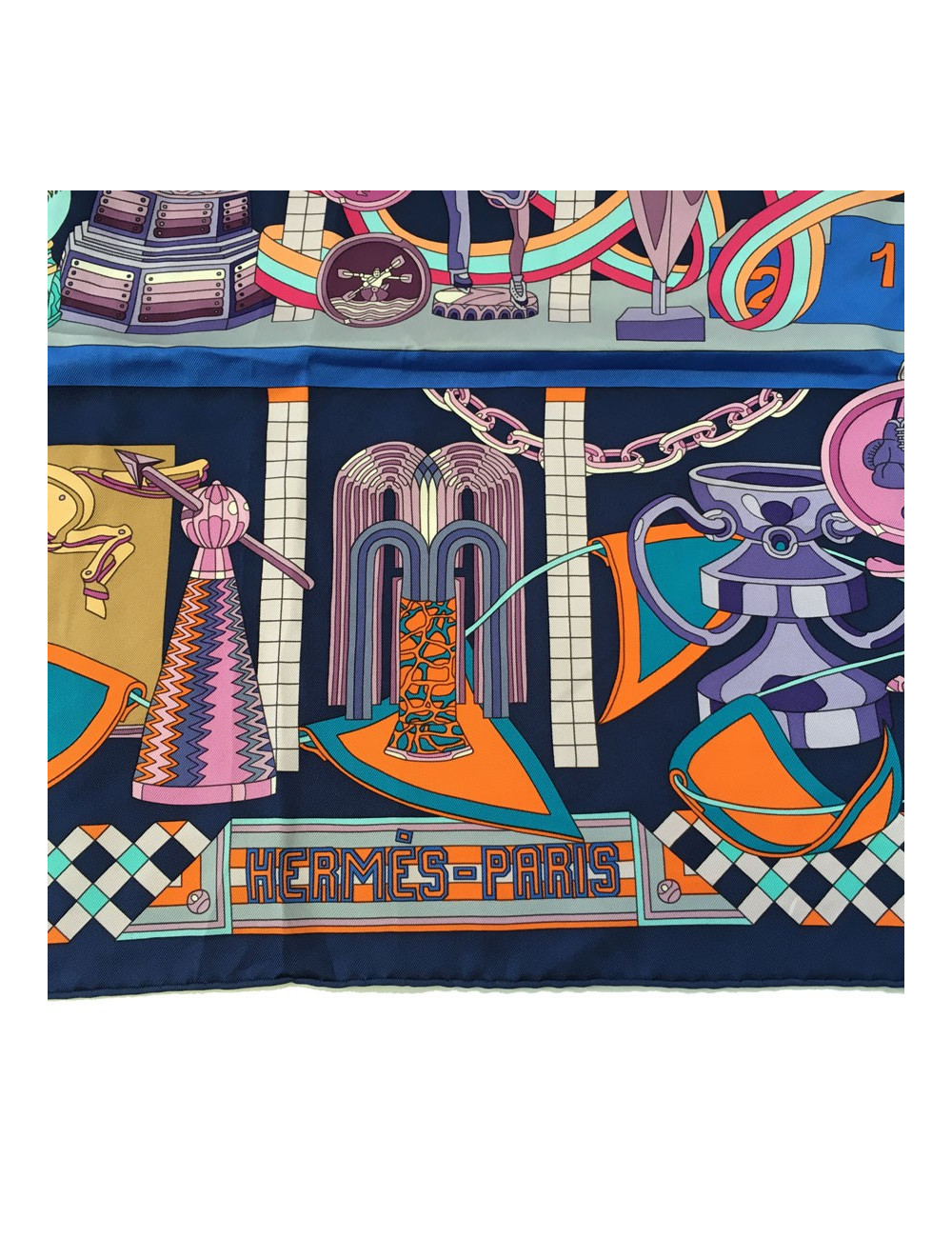 Square HERMES "Trophies" Purple silk