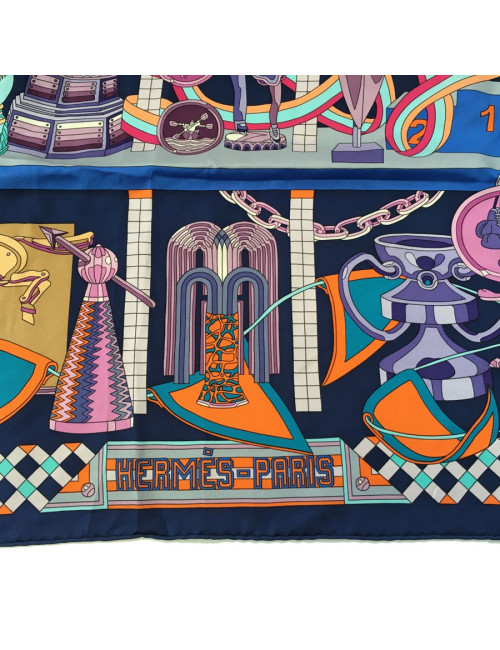 Square HERMES "Trophies" Purple silk