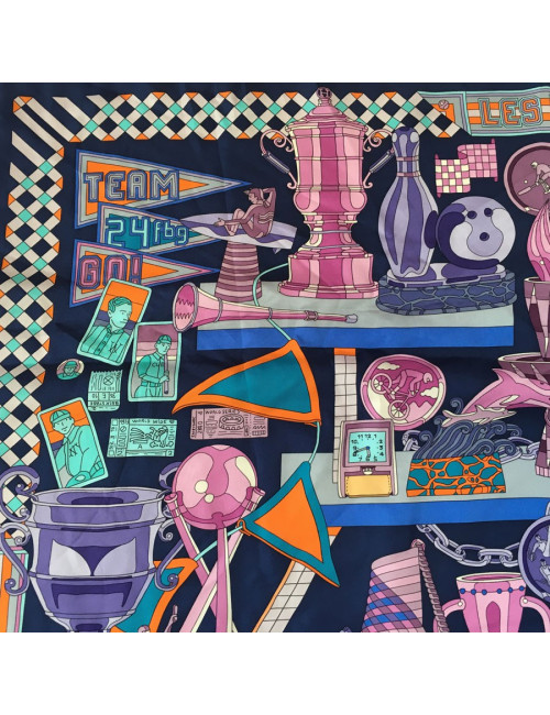 Square HERMES "Trophies" Purple silk