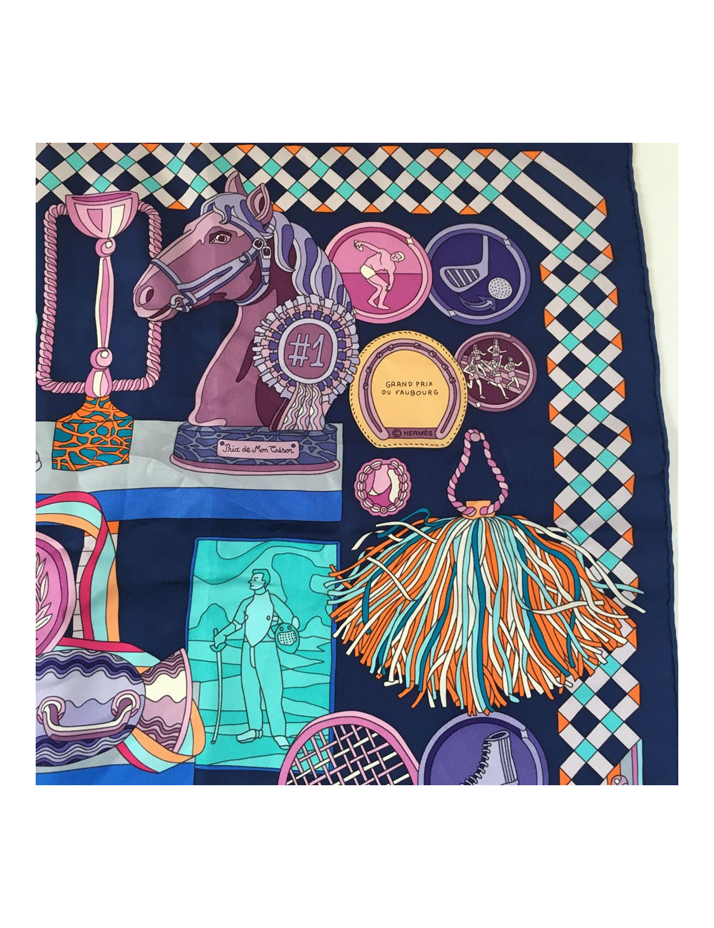 Square HERMES "Trophies" Purple silk