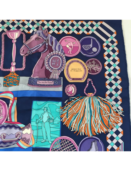 Square HERMES "Trophies" Purple silk