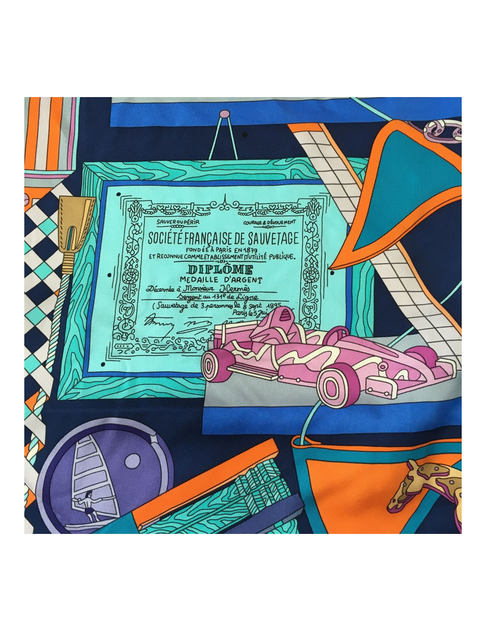 Square HERMES "Trophies" Purple silk