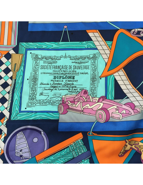 Square HERMES "Trophies" Purple silk